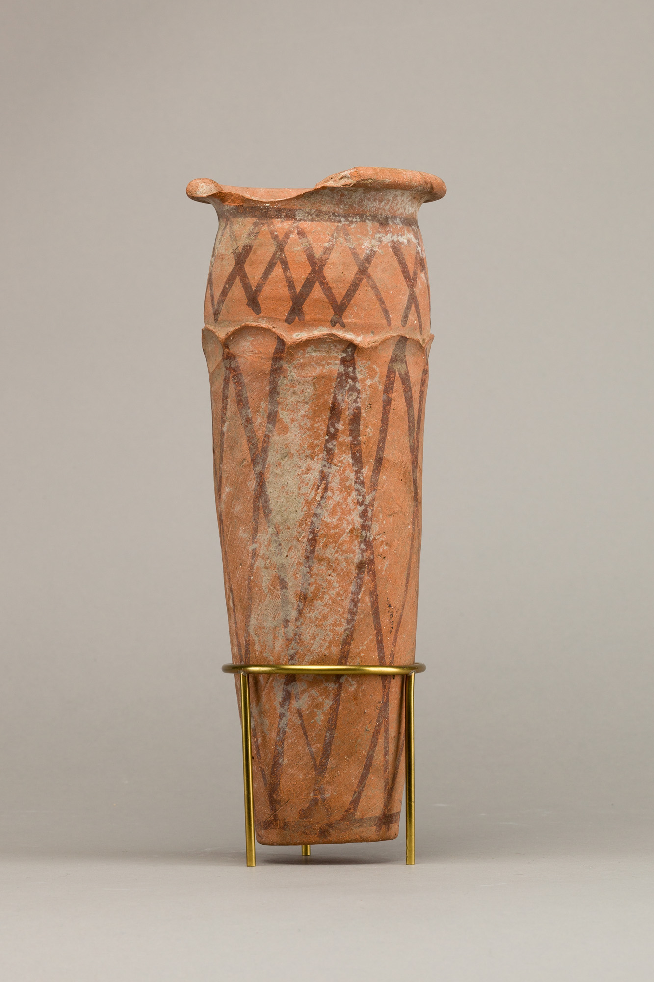 Wavy-handled jar with cross hatching design