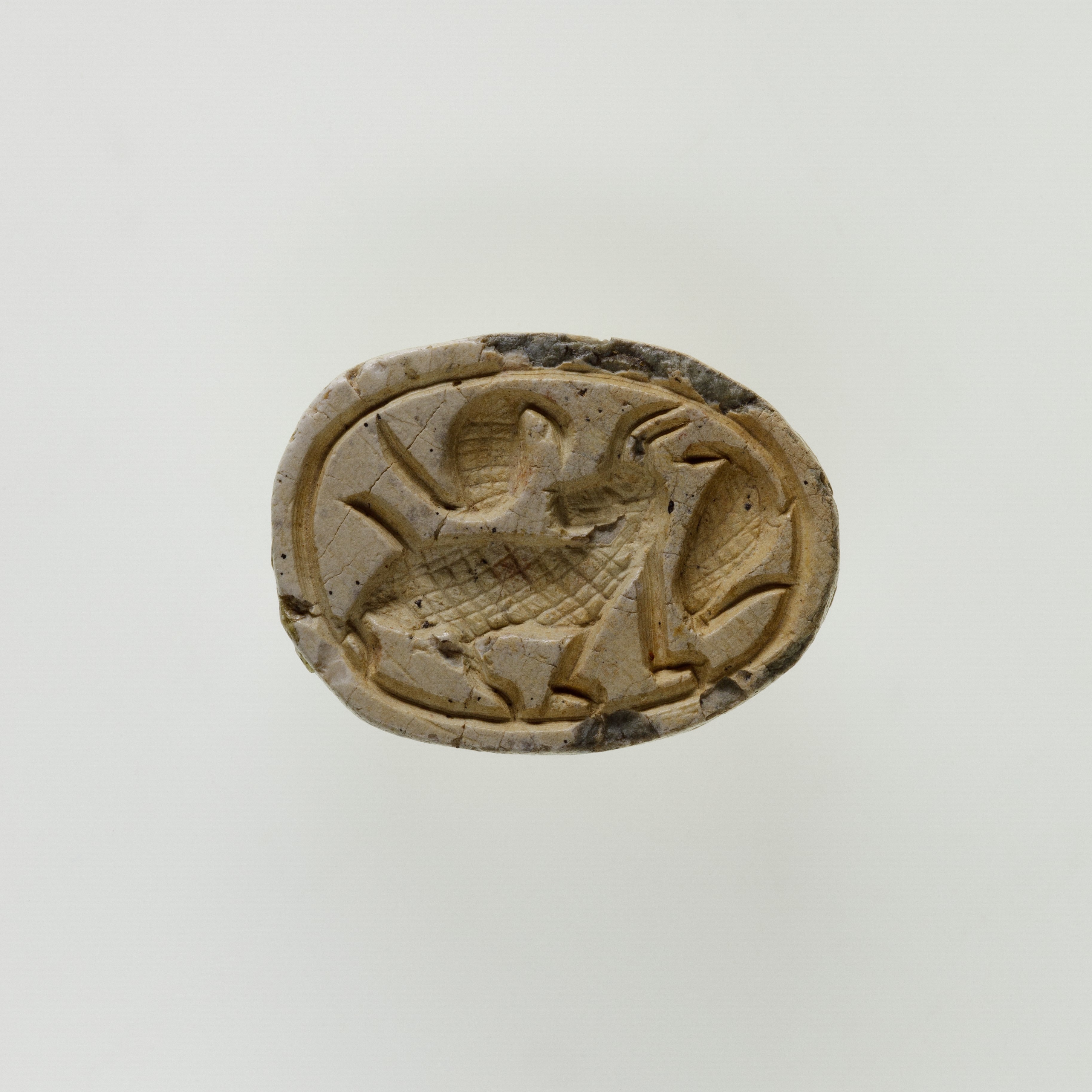 Scarab with Horned Animal and Uraei