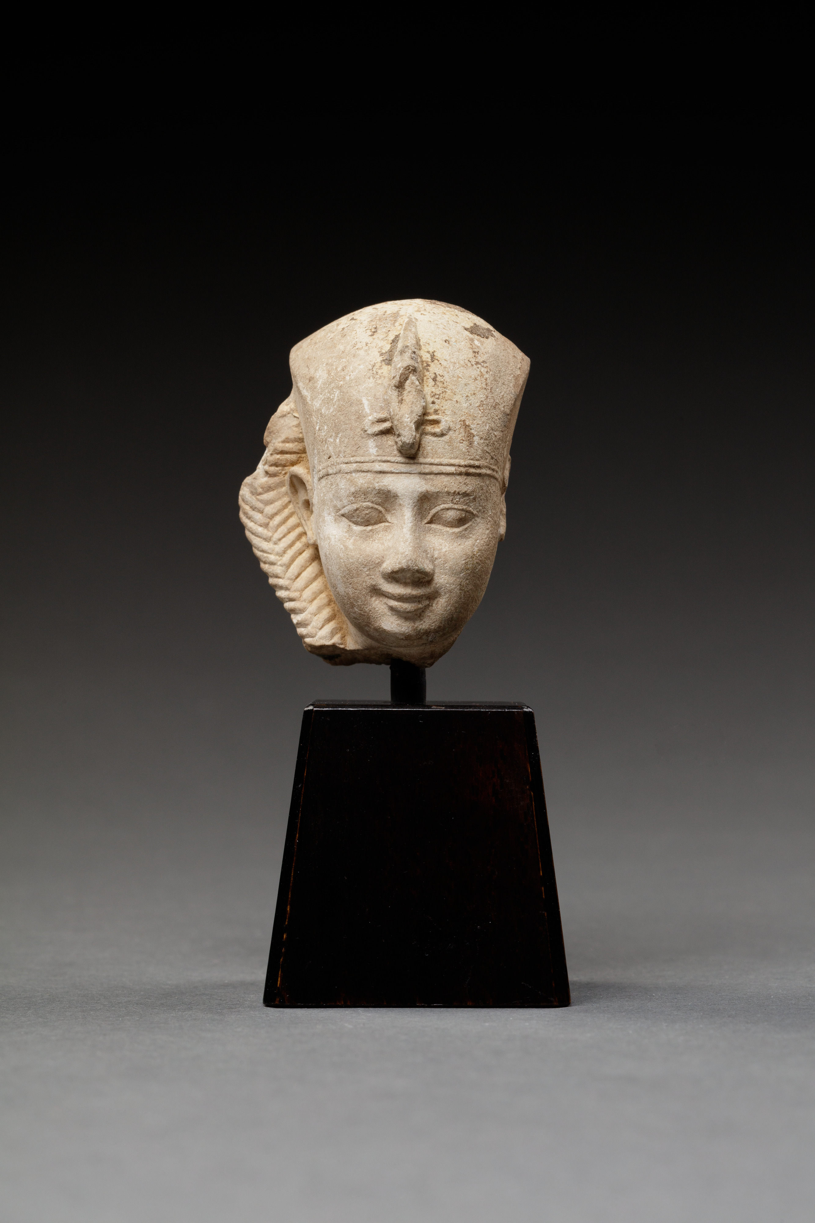 Head of a Harpokrates with a Blue Crown and Sidelock