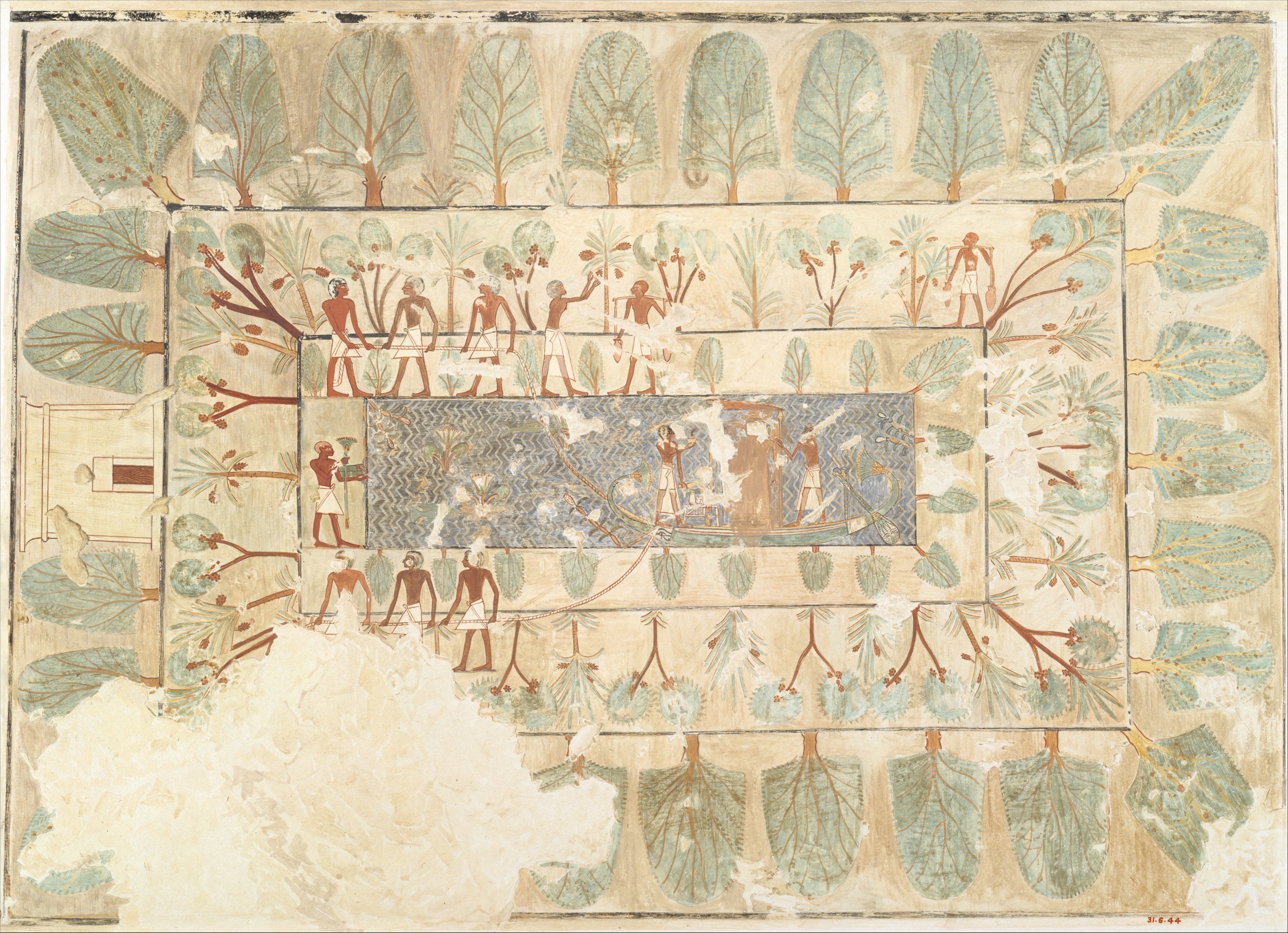 Deceased Being Towed in a Boat, Tomb of Rekhmire