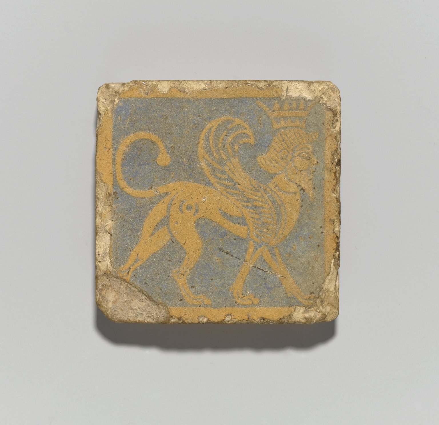 Tile with Winged, Crowned Sphinx