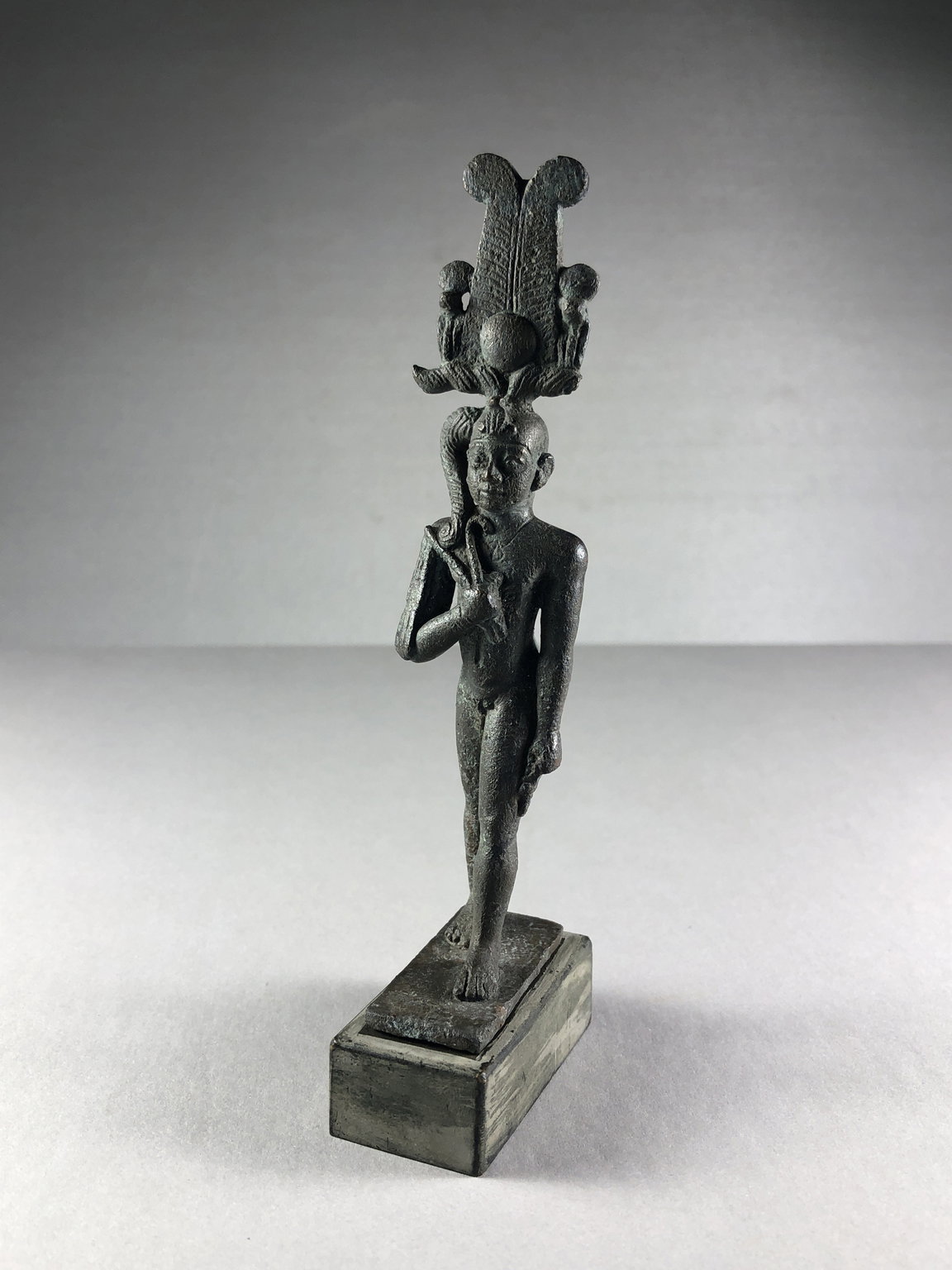 Small Statuette of Horus Wearing an Elaborate Headdress