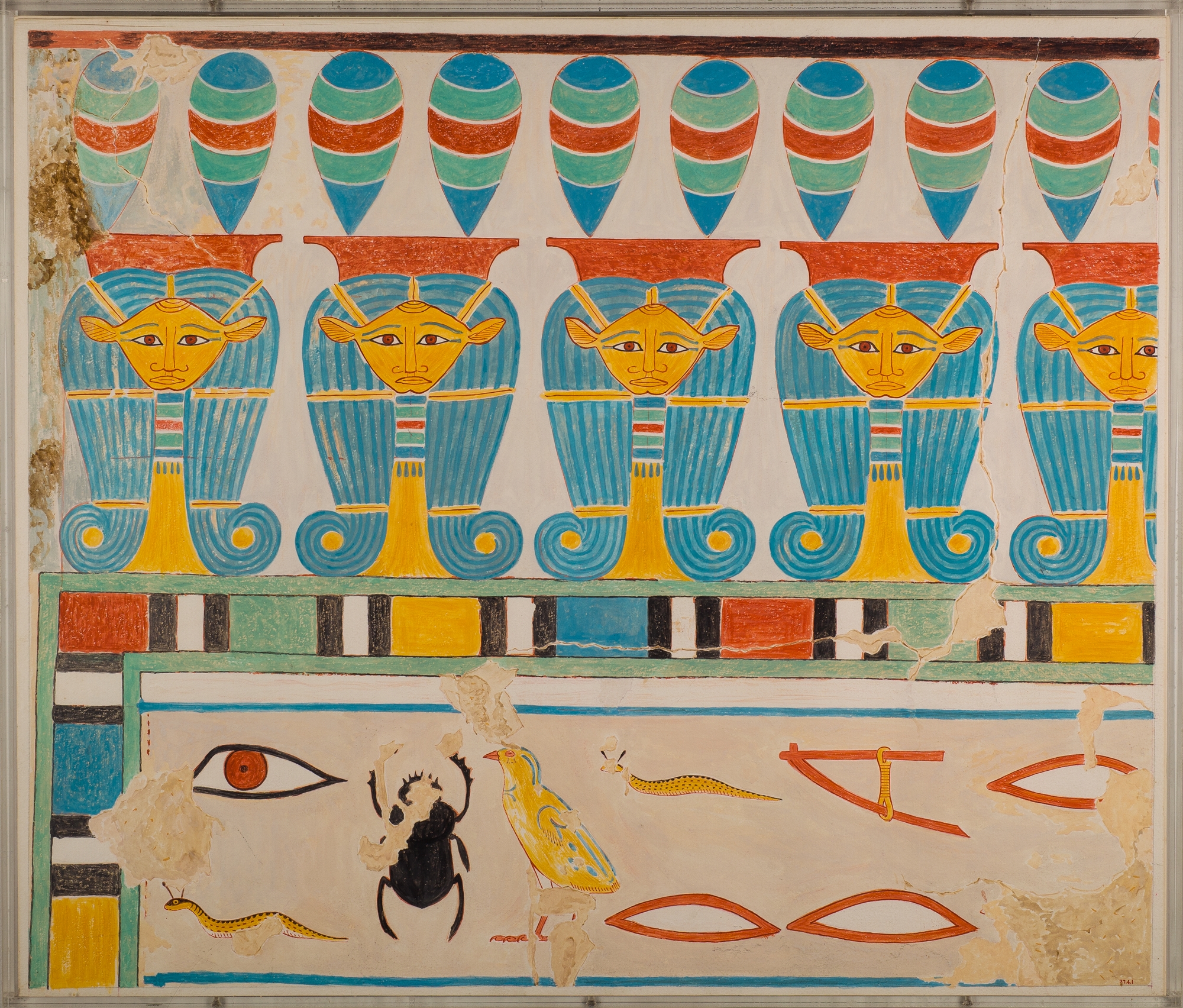Painted Restoration of the Hathor-Head Frieze in the Tomb of Senenmut