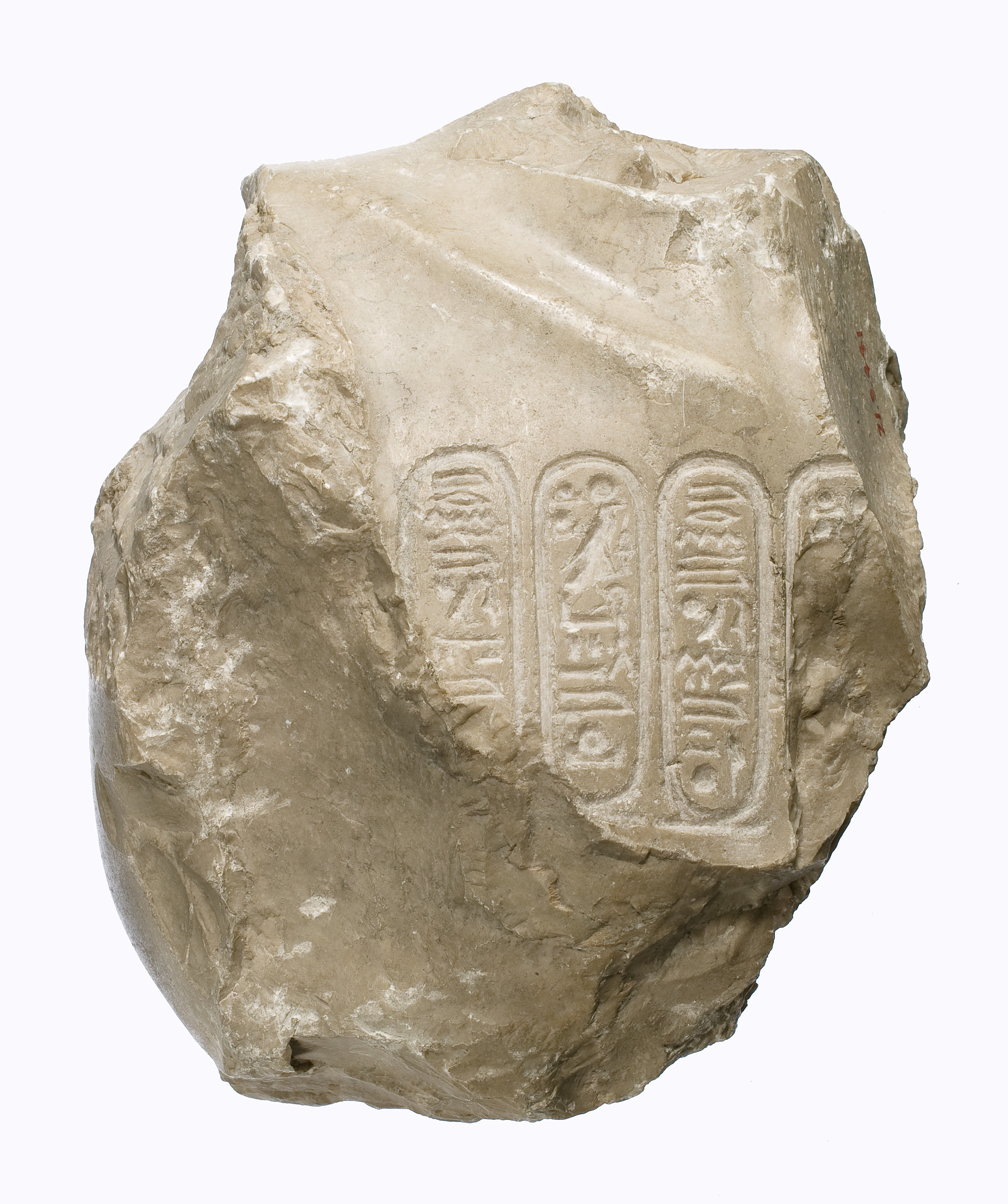 Right chest of Akhenaten prostrate, with Aten cartouches