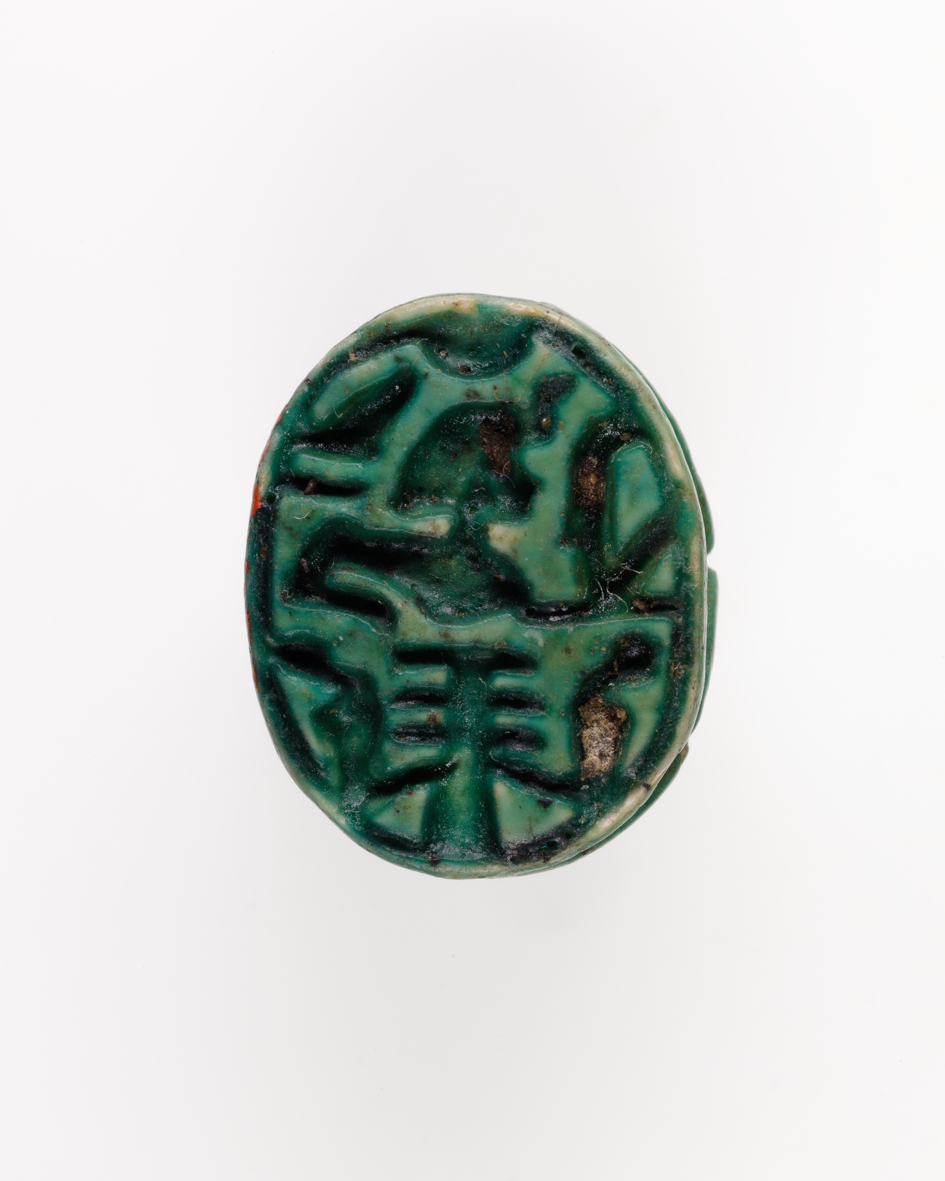 Human-face Scarab with Sphinx and Hieroglyphs
