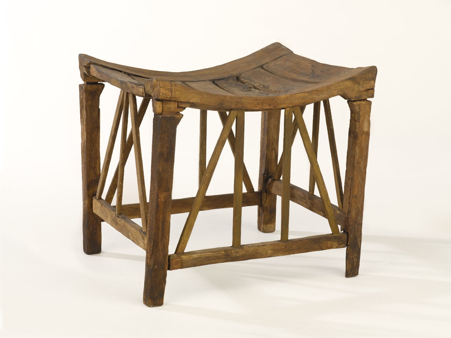 Wooden Stool with Latticework Bracing