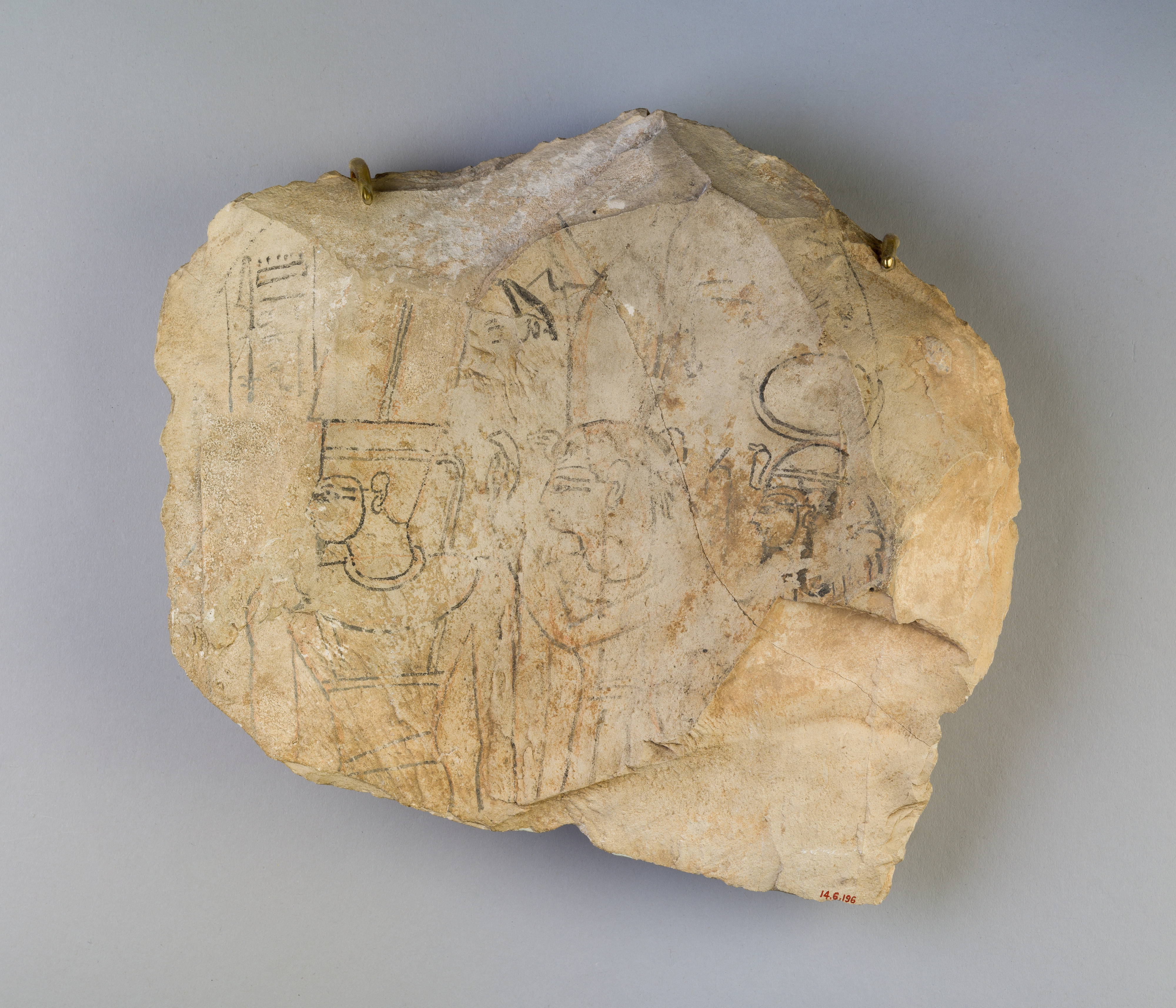 Ostracon with Line Drawing of Theban Triad
