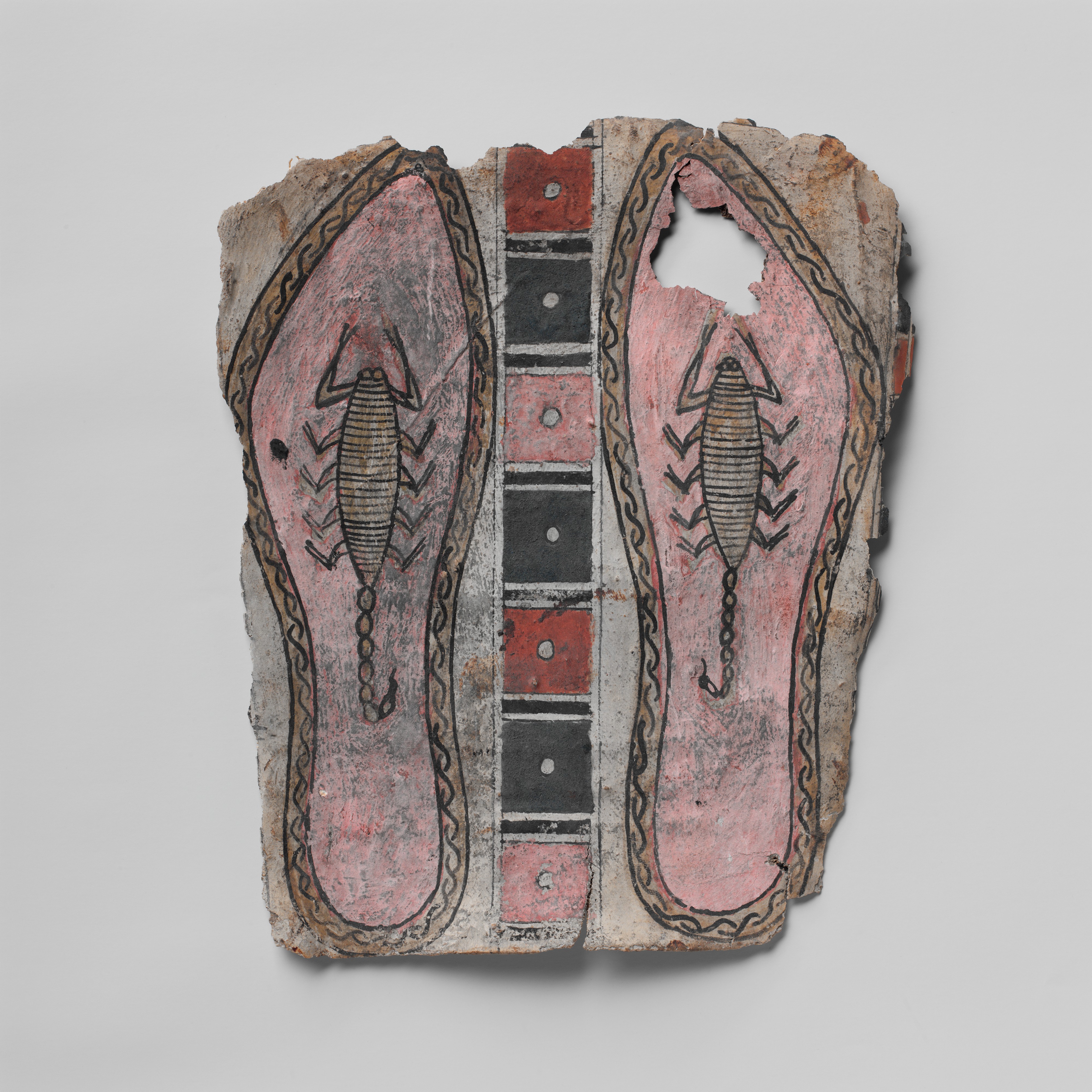 Panel from beneath feet of a cartonnage, with scorpions on soles
