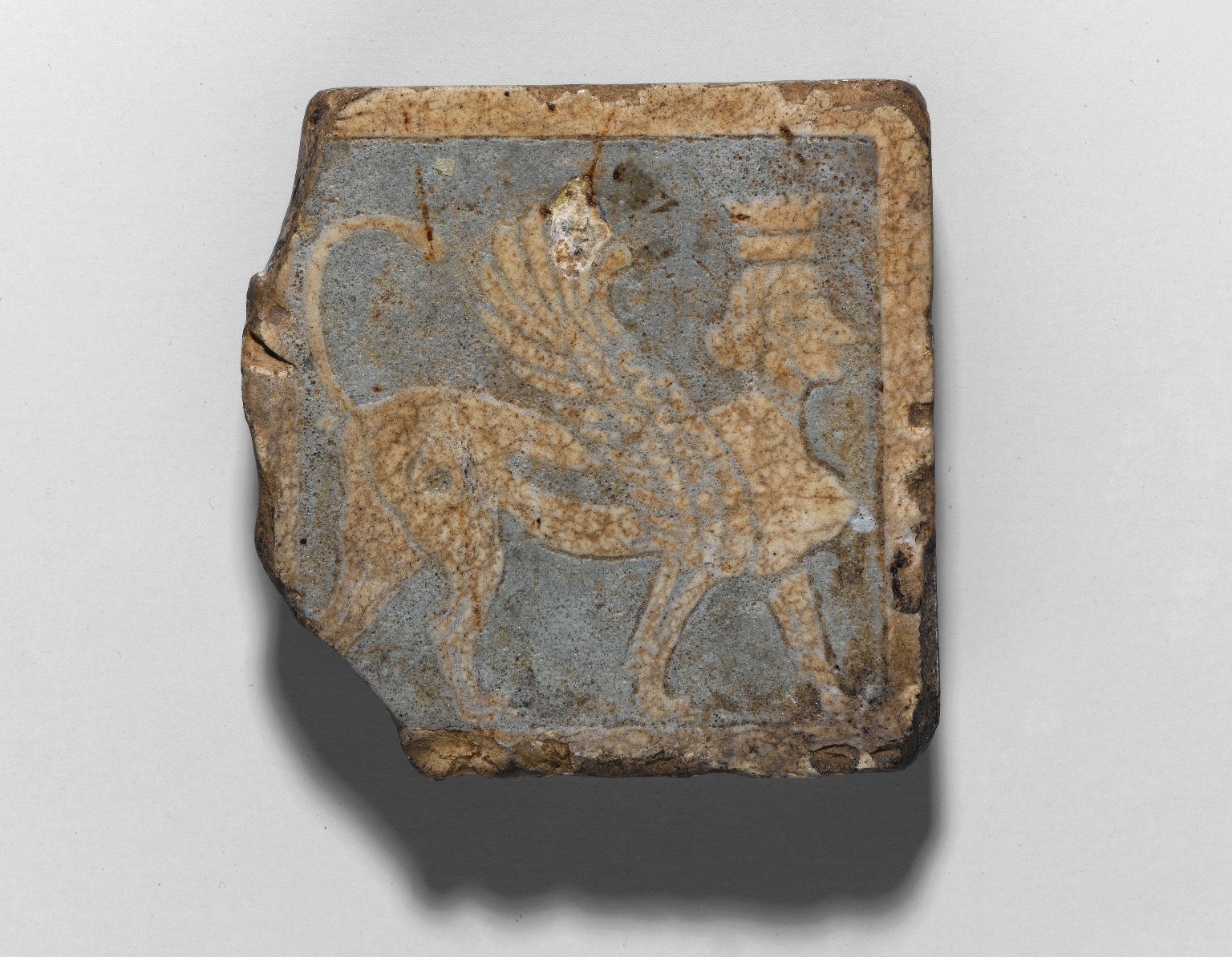 Tile with Winged Crowned Female Sphinx