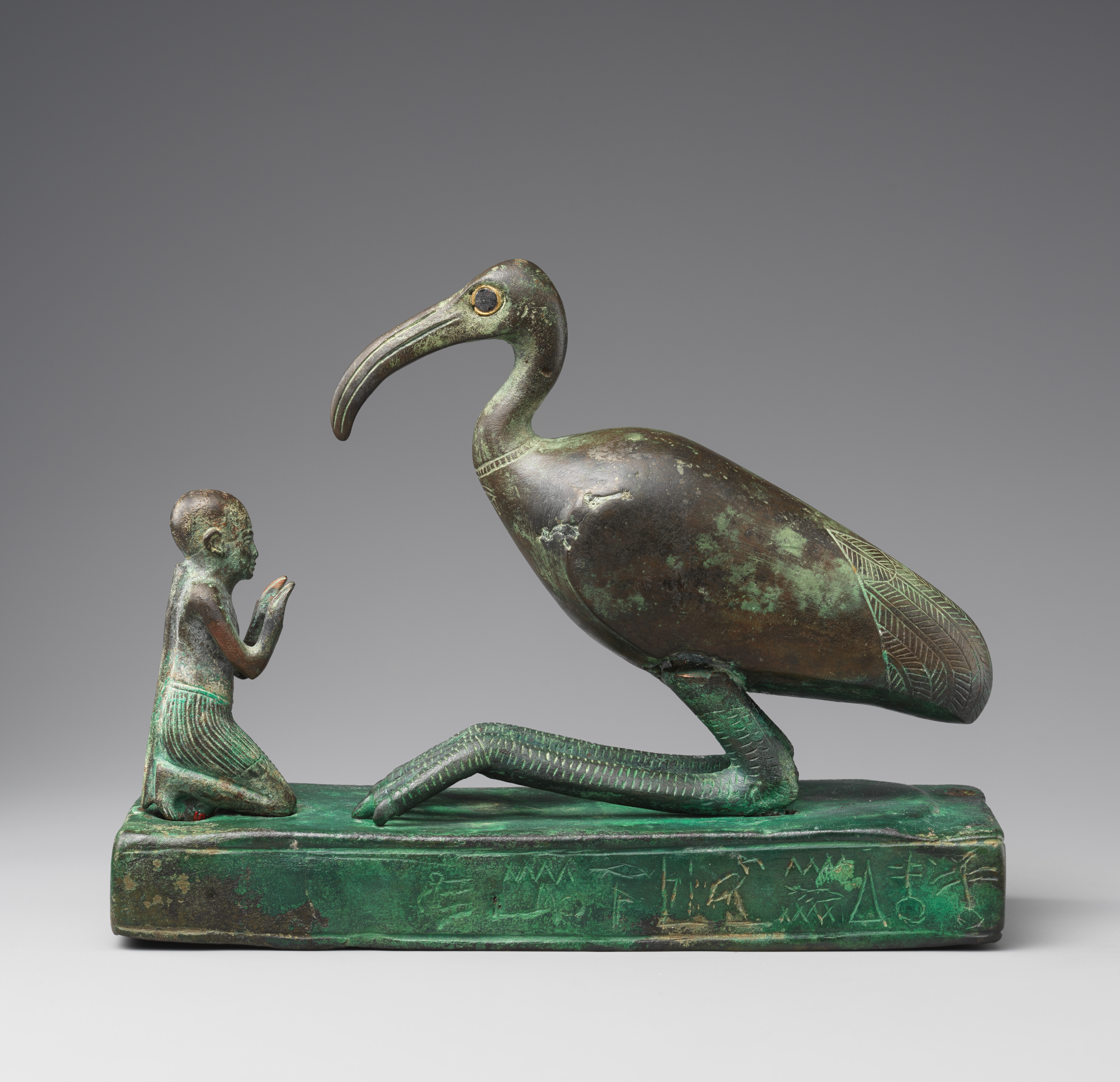 Group statue of Thoth-ibis and devotee on a base inscribed for Padihorsiese