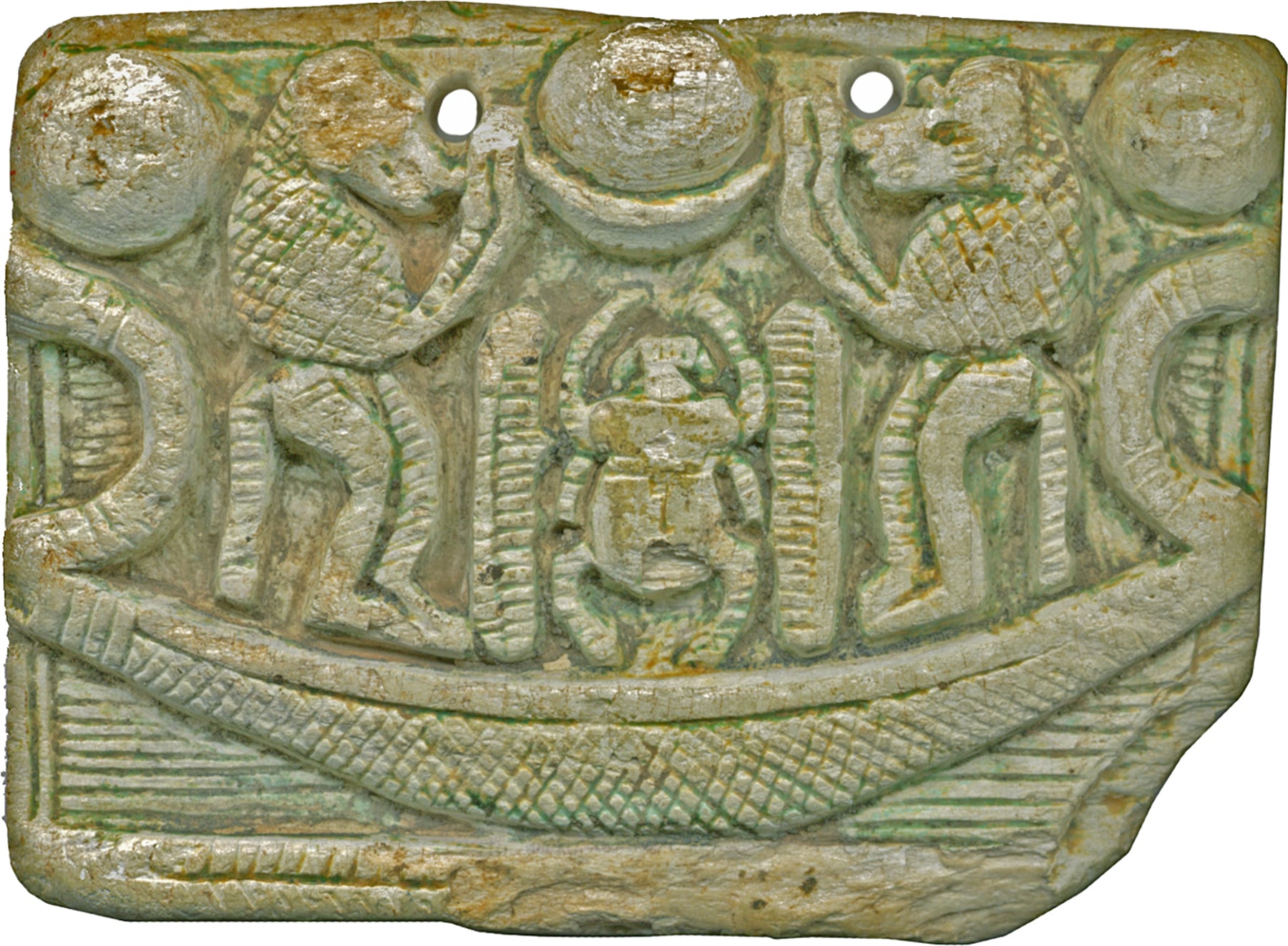 Pectoral with Sacred Symbol and Representation of Atum and Re-Harakhte on the Other Side