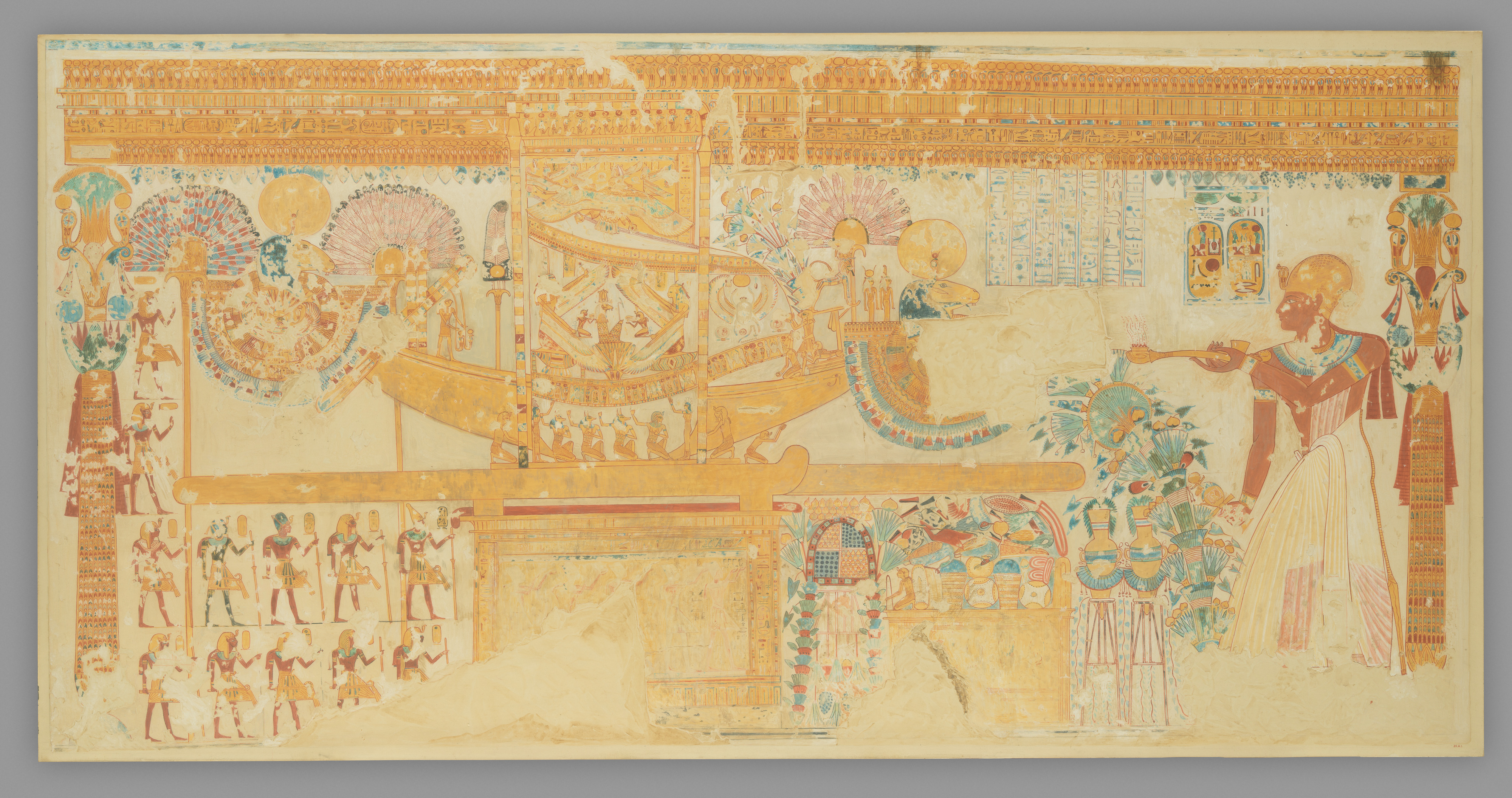 Painting of Ramesses IX before the barque of Amun from the tomb of Imiseba