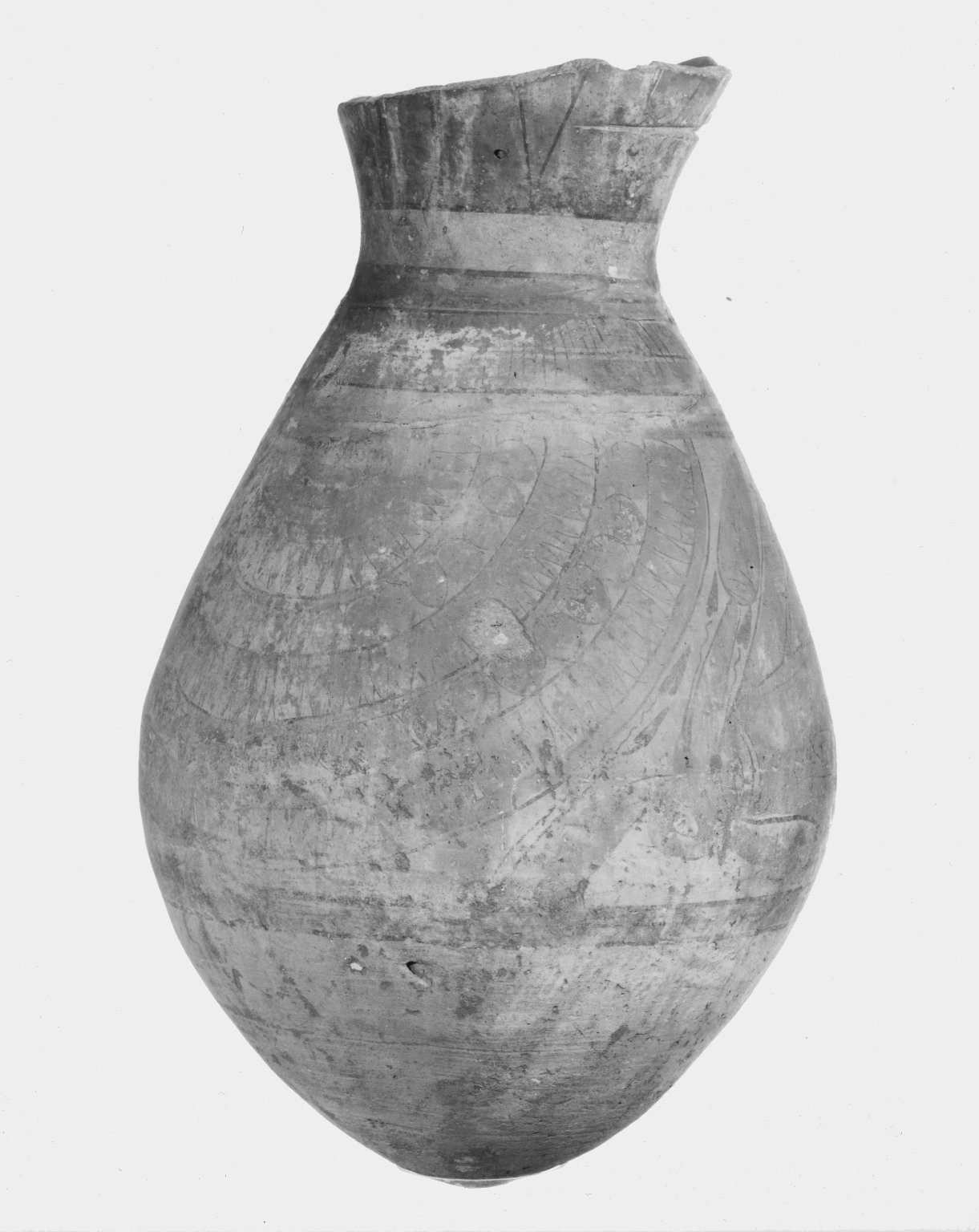 Grain Storage Jar with Blue-Painted Lotus Plants and Floral Collar